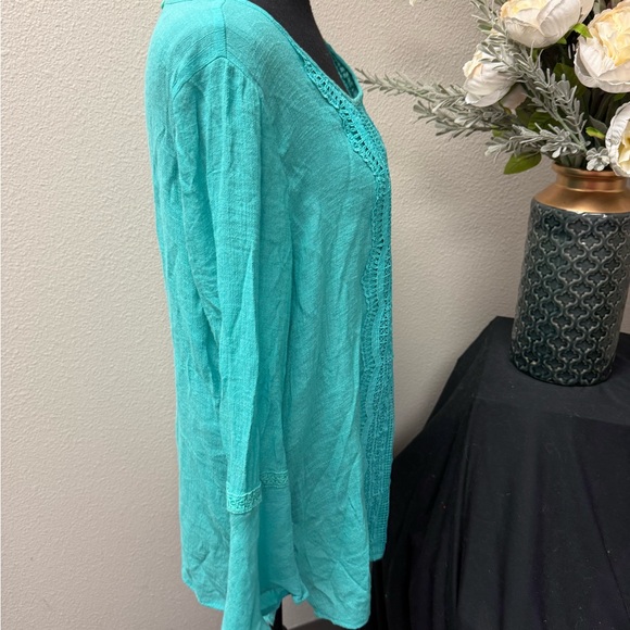 Krazy Kat Teal Crochet Lace Boho Tunic Top Bell Sleeve L - Picture 4 of 8